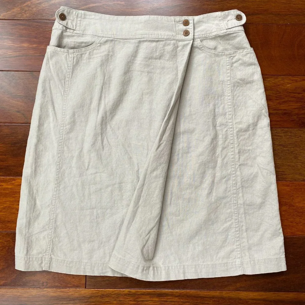 Woolrich Linen Cotton Blend Kayla Skirt Wrap Style Dark Stone Size 12 Preppy - Picture 4 of 11